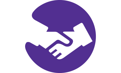 Purple circular icon showing a handshake to illustrate operational synergies