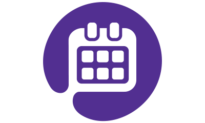 Purple circular icon with calendar image to illustrate shortening timelines