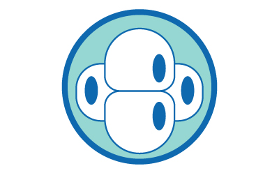 图示四个圆形细胞，细胞核为蓝色，被蓝色圆圈包围，代表胚胎发育的 4 细胞阶段。