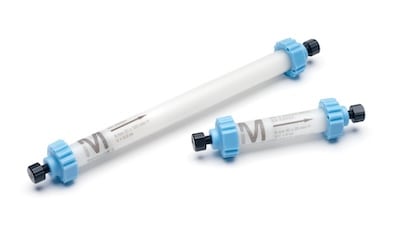 2 different sizes of minichrom prepacked chromatography columns, designed for process development