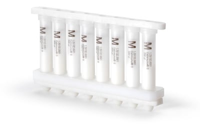 8 robocolumns prepacked chromatography columns arranged on a microplate