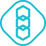 Icon with a turquoise hexagonal chain design inside a shield-like shape.