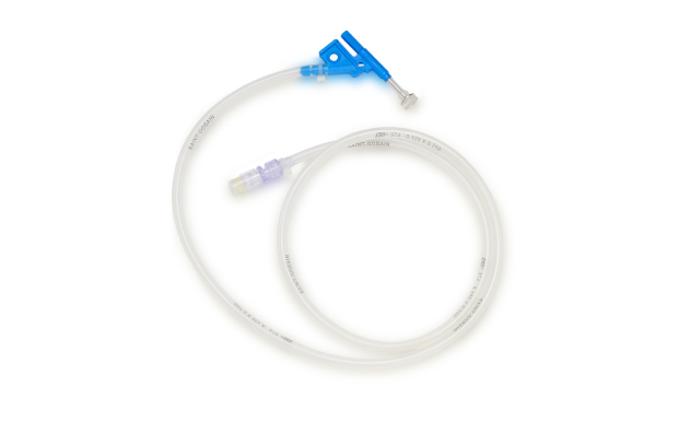 Sterile sampling transfer unit intended for transfer applications, with a needle on one end, tubing, and a tube outlet connection on the other end.