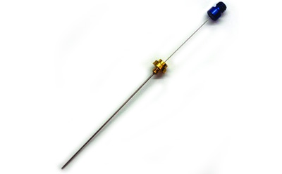 A Solid-Phase Microextraction (SPME) fiber assembly, a tool used in sample preparation for analytical techniques such as Gas Chromatography (GC) or GC-MS (Gas Chromatography-Mass Spectrometry).