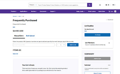 订单页面会显示&ldquo;经常购买&rdquo;，您可以在此手动输入要添加到清单中的物品。
