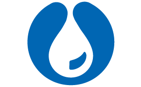 A blue circle featuring a split design with dots and waves, representing air filtration.