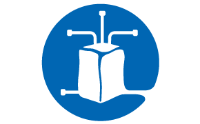 A blue circle featuring a split design with dots and waves, representing air filtration.