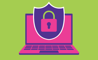 Computer with safe lock indicating security.