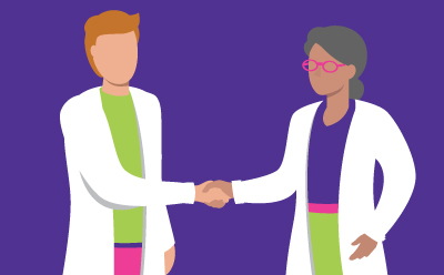 Illustration of a viral clearance expert shaking hands with a client