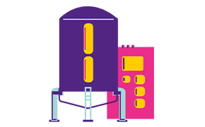 Image depicting bioreactor in purple for upstream processing