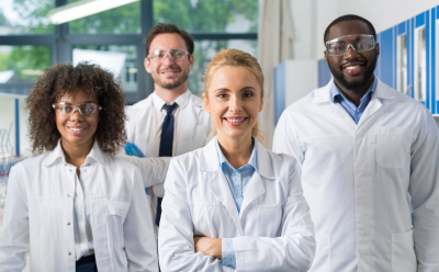 Friendly group of lab experts