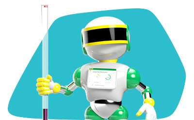 图片显示的是一个类似机器人的 3D 动画人物。机器人的身体是白色的，关节和头箍上有绿色的装饰，眼睛的位置有一个黑色的大面罩。在机器人的胸前，有一个圆角的正方形，上面有一个校验符号。背景是黄色的，机器人正用右手做出一个竖起大拇指的手势。