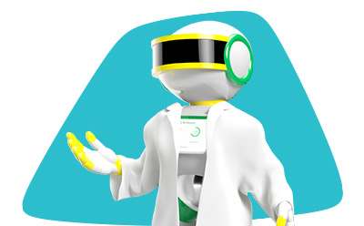 这是一幅风格化的插图，画中的机器人以白色和绿色为主色调，右手拿着一架纸飞机。机器人的头部是圆形的，有一个类似遮阳板的眼睛，身体似乎是由各种几何形状组成的。背景是简单的蓝色，四角呈圆形。