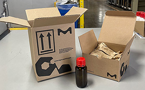 Smaller shipping box with reduced air space and packaging materials, part of Milwaukee's Packaging for Smalls project