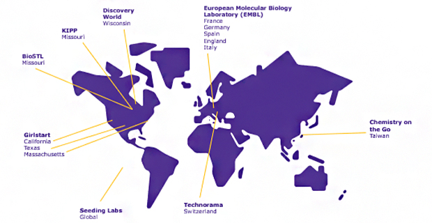 World map depicting partnership locations