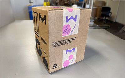 Corrugated box  representing sustainable forestry-certified packaging at Molsheim site.