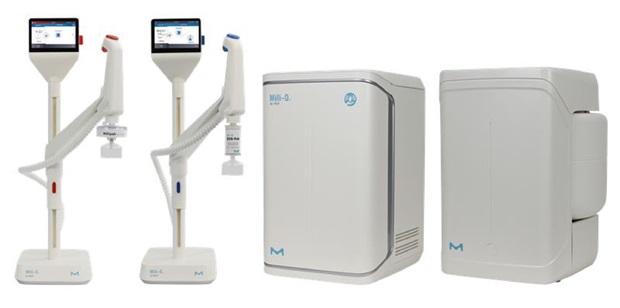 Milli-q® iq water purification systems with dispensing units for producing pure and ultrapure laboratory water