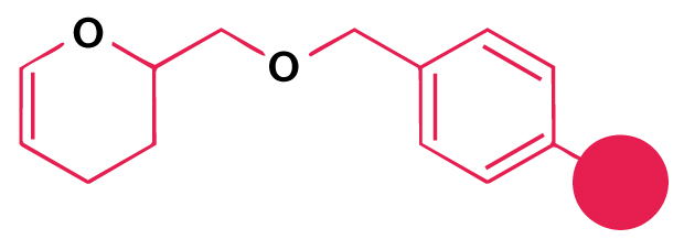 Chemical structure of a dimethoxy-substituted aryl amide linker used for peptide attachment in Fmoc solid-phase peptide synthesis.