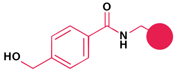 Chemical structure of a dimethoxy-substituted aryl amide linker used for peptide attachment in Fmoc solid-phase peptide synthesis.