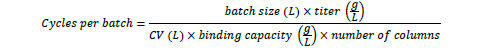 The number of cycles required to process a batch of drug depends on batch size, titer, CV, primary column mass loading, and number of columns