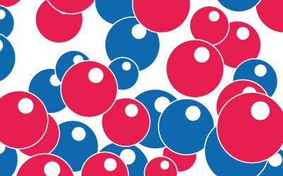 Illustration of mixed-bed ion-exchange media Close-up image of mixed-bed ion exchange resins, featuring red and blue spherical particles representing cation and anion exchange resins.