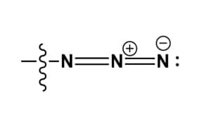 Structure of an Azide-Functionalized Molecule Black line drawing of azide-functionalized molecule showing linear chain and azide group with N₃ atoms bearing + and − charges.