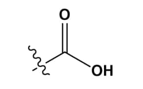Structure of a Free Acid Group Black line drawing of a free acid group showing a carbonyl and hydroxyl attached to a carbon, with a wavy line indicating a possible bond.