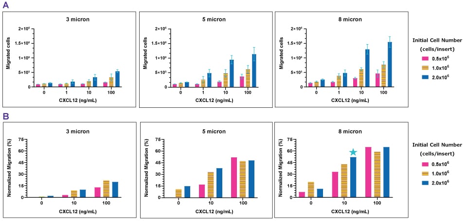 Chemotaxis of Jurkat cells to CXCL12/SDF1-alpha Quantification of the number of migrated Jurkat cells as the concentration of CXCL12 increases