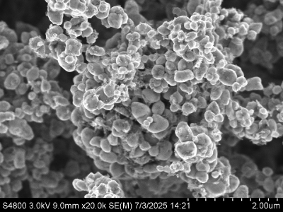 The images reveal spherical particles of varying sizes, with some exhibiting a smooth surface and others showing a more textured appearance, indicating differences in material composition and structure.