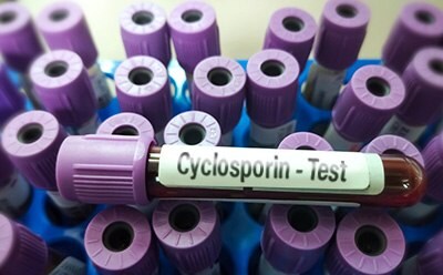 Cyclosporin test tubes with purple caps