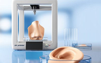  Illustration of tissue engineering with human ear and nose created via 3D bioprinting