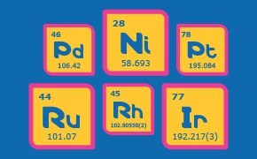 Iridium, nickel, palladium, platinum, rhodium, and ruthenium metals, common hydrogenation catalysts