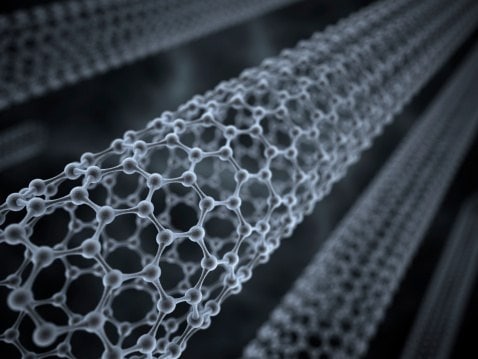 Illustration of a carbon nanotube with a hollow cylindrical structure, constructed by sp2 hybridized carbon