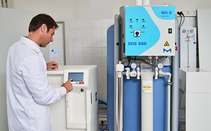 Milli-Q high flow lab water purification system and storage tank