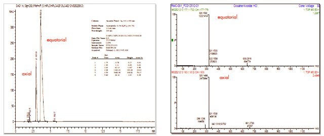 HPLC and LC/MS of Cocaine N-oxide HCl (Mixture of Equatorial and Axial Isomers)