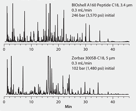 Peak Capacity of a Commercial Fused-Core and Fully Porous Reversed Column for a Peptide Digest Mixture