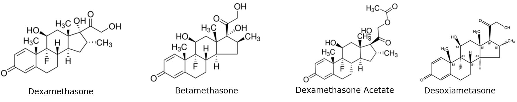 Dexamethasone, Betamethasone, Dexamethasone Acetate, Desoxiametasone chemical structure