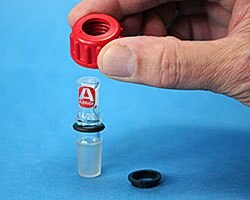The threaded plastic nut secures the joint without the use of clamps.