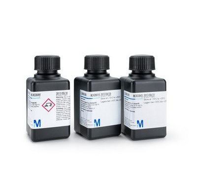 Chlorine reagent Cl2-3 (liquid) photometric, 0.010 - 6.00 mg/l Cl2 for free chlorine: Cl2-1 and Cl2-2, for total chlorine: Cl2-1, Cl2-2, and Cl2-3 Spectroquant®