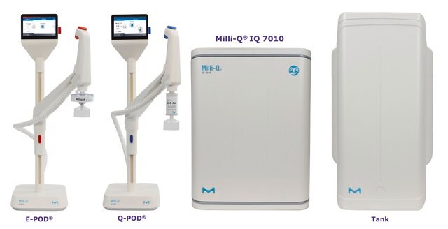 Milli-Q&#174; IQ 7010 Ultrapure and Pure Water Purification System Produces ultrapure (Type 1) water and pure (Type 2) water with a production flow rate of 10 L/hr from tap water feed.