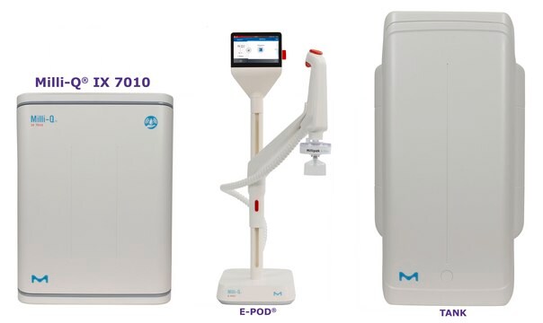 Milli-Q&#174; IX 7010 Pure Water Purification System input: potable tap water, output: type 2 water (> 5&#160;M&#937;·cm), The most advanced pure water system for the production of Elix&#174; quality water at a flow rate of 10 L/h.
