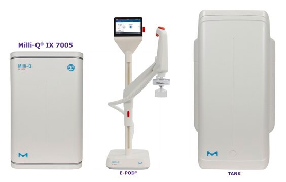 Milli-Q&#174; IX 7005 Pure Water Purification System input: potable tap water, output: type 2 water (> 5&#160;M&#937;·cm), The most advanced pure water system for the production of Elix&#174; quality water at a flow rate of 5 L/h.