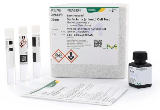 Surfactants (anionic) Cell Test photometric, 0.05-2.00&#160;mg/L (MBAS), Spectroquant&#174;