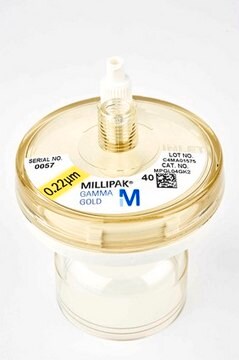 Millipak&#174; Gold Filter Sterile 0.22 &#956;m membrane filter for particulate-free and bacteria-free water at the point of dispense, For use with Alpha-Q, Milli-DI&#174; and Milli-Q&#174; Academic / Biocel / Element / Synthesis / Plus / Gradient systems