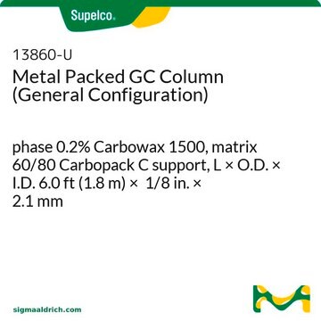 金属填充GC色谱柱（常规配置） phase 0.2% Carbowax 1500, matrix 60/80 Carbopack C support, L × O.D. × I.D. 6.0 ft (1.8 m) × 1/8 in. × 2.1 mm