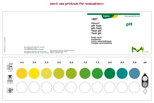 pH Test colorimetric, pH range 4.5-9.0, graduations and accuracy accuracy: 0.5 pH unit