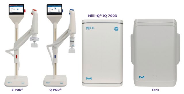 Milli-Q&#174; IQ 7003 Ultrapure and Pure Water Purification System Produces ultrapure (Type 1) water and pure (Type 2) water with a production flow rate of 3 L/hr from tap water feed