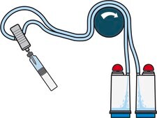 Steritest® NEO Device For liquids in cartridges and small soft plastic containers., Blue base canister with single short (20 mm) needle.
