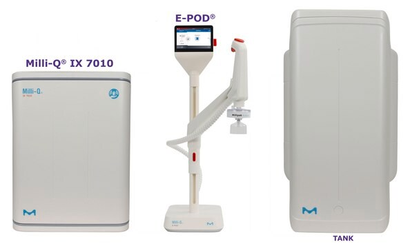 Milli-Q&#174; IX Pure Water System with E-POD&#174; Dispenser output: type 2 water (> 5&#160;M&#937;·cm), input: potable tap water, The most advanced pure water system for the production of Elix&#174; quality water at a flow rate of 10 L/h, with E-POD&#174; pure water dispenser.