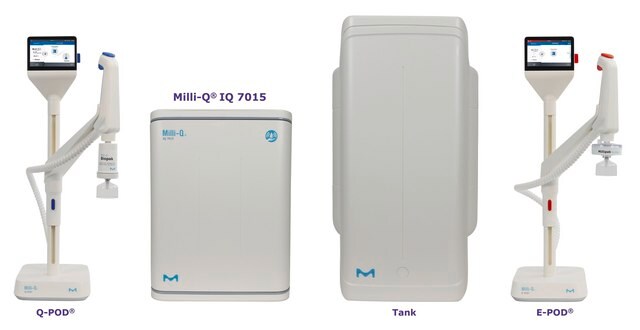 Milli-Q&#174; IQ 7015 Ultrapure and Pure Water Purification System Produces ultrapure (Type 1) water and pure (Type 2) water with a production flow rate of 15 L/hr from tap water feed.